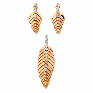 Juego de Pendientes con Colgante de Diamantes y Diseño de Hoja en Oro Rosa de 18 Quilates para Mujer, Joyería Fina de Alto Brillo, Regalo para Fiestas - Product Image 2