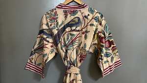 Robe kimono en coton imprimé à motifs d'oiseaux, style bohème - Product Image 2