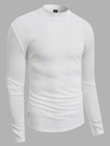 Pull à col roulé côtelé pour homme, coupe ajustée, manches longues, respirant, 100 % coton, logo frontal, couleur unie, décontracté, pour l'automne - Product Image 3