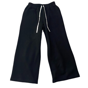 Pantalon de jogging streetwear personnalisé pour homme, taille haute, noir, coupe large et droite, effet usé, délavé à l'acide, uni - Product Image 3