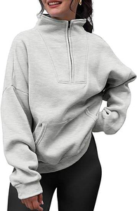 Sweat-shirt classique pour femme en molleton épais, col zippé quart, coupe ample, style streetwear - Product Image 3