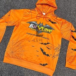 Sweat à capuche personnalisé de haute qualité, motif chauve-souris et toile d'araignée orange pour Halloween, en polyester, pour hommes et femmes - Product Image 3