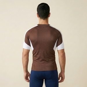 Men's Brown Compression T-Shirt Short Sleeve O-Neck Slim Fit Quick Dry Sporty Athletic Wear - Product Image 5