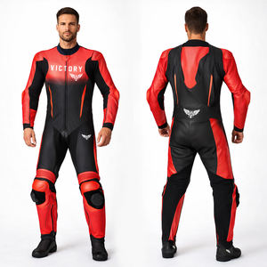 Traje de Cuero Personalizado Rojo y Negro de Una Pieza para Motociclismo de Carreras, Equipo de Protección para Motociclistas Profesionales - Product Image 1