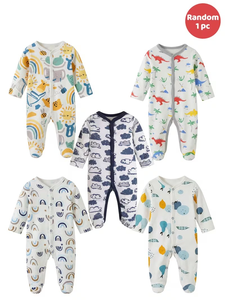 Baby Romper 1pc Gender-<b>Neutral</b> Unisex Footed Romper <b>Print</b> All-Season 0-9 Months Newborn Single Button Closure Cotton Breathable - Product Image 2