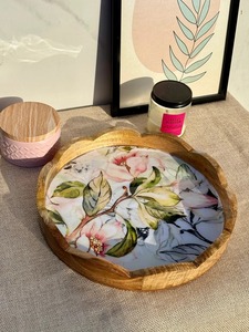 Bandeja Artesanal Redonda de Madera de Mango con Asas, Bandeja Decorativa para Servir - Product Image 5