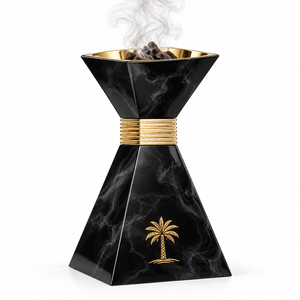 Luxury Arabic Wood Bakhoor Burner Eco-Friendly Aromatherapy <b>Marble</b> Look Finish Golden Bowl Decorative Date Palm <b>Tree</b> Design - Product Image 2