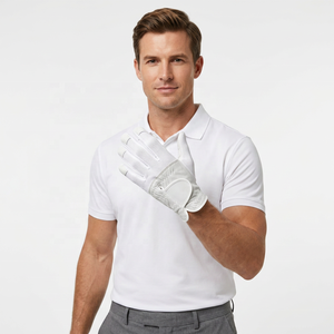Gants de golf pour hommes en cuir synthétique blanc de qualité supérieure, OEM, respirants, avec dos en mesh, adhérence douce, main gauche/droite, personnalisables, sport - Product Image 5