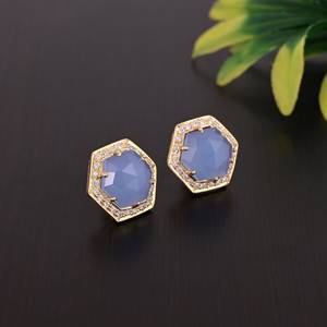 Natural Blue Chalcedony Faceted Hexagon Shape Gemstone Earrings 925 Sterling <b>Silver</b> Drop Earrings For Women Handmade Jewelry - Product Image 2