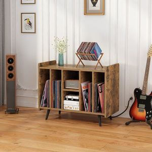 Meuble de rangement pour disques vinyles marron avec support de table tournante Rangement d'album de musique pour chambre salon bureau - Product Image 3