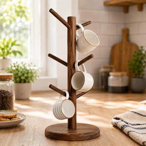 Luxury Modern Multifunction Handmade Wooden <b>Mug</b> <b>Tree</b> Coffee Cup Holder Stand Countertop Rack Organizer Kitchen Coffee Bar Home - Product Image 5