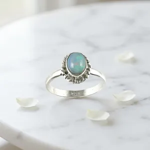 Ethiopian Opal 925 Sterling Silver Ring Bezel Setting Oval Cabochon Classic Style Everyday Wear Unisex Jewelry - Product Image 4