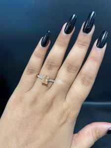 Bague de fiançailles en diamant rose radiant de laboratoire, argent 925 plaqué or 18 carats, pavé solitaire, tendance, cadeau surprise raffiné - Product Image 3