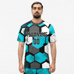 Ensemble de maillots de football personnalisés unisexes bleu marine jaune 100% polyester mesh imprimé par sublimation, respirant, manches courtes - Product Image 2