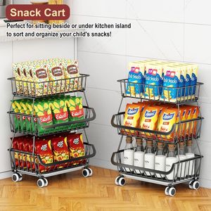 Carrito de Almacenamiento Rodante de 3 Niveles con Ruedas, Organizador de Cocina Apilable de Alambre, Estantes para Refrigerios, Cesta para Frutas - Product Image 4