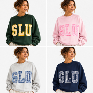 เสื้อสเวตเชิ้ตคอกลมโอเวอร์ไซส์ สีเขียว พิมพ์ลายตัวอักษร SLU เสื้อสเวตเชิ้ตคอกลมโอเวอร์ไซส์สำหรับผู้หญิง พิมพ์ลายกราฟิก คอสูง - Product Image 2