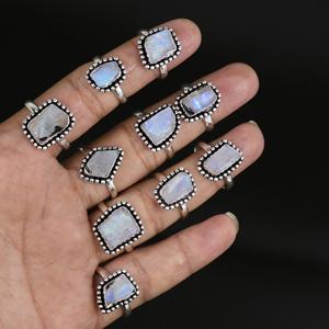 Wholesale Natural Rainbow Moonstone 925 Sterling Silver Plated Handmade Vintage Bohemian Minimalist Artisan <b>Statement</b> <b>Rings</b> - Product Image 6