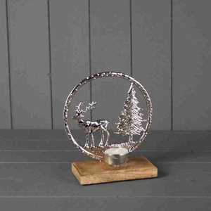 Candelabro de Metal con Diseño de Ciervo y Árbol Plateado, Centro de Mesa Decorativo Redondo para Exhibición en Mesa de Navidad - Product Image 1