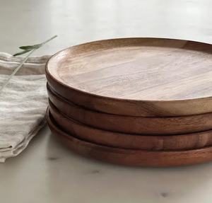Plato de Postre de Madera de Acacia: Plato Redondo de Madera de 7 Pulgadas para Aperitivos o Plato para Niños - Product Image 1