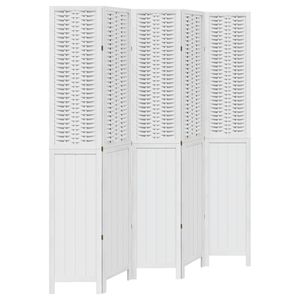 Schermo divisorio a 5 pannelli in legno bianco massiccio Paulownia - Product Image 2