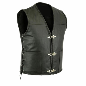 <b>Mens</b> Vintage Look <b>Leather</b> Motorcycle <b>Vest</b> V Collar Biker Waistcoat For Retro Riders Outdoor Clubs Motorbike <b>Leather</b> <b>Vest</b> - Product Image 3