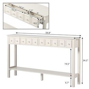 Long White <b>Narrow</b> Entryway <b>Console</b> <b>Table</b> with Different Sizes Drawers and Bottom Shelf 71522742 Code Storage Sof <b>Console</b> - Product Image 5
