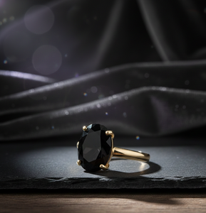 Anillo de Ónix Negro Ovalado de 10x12MM, Plata de Ley 925, Chapado en Oro de 18K, Anillo de Cóctel, Estilo Vintage, Regalo de Joyería para Ella - Product Image 4