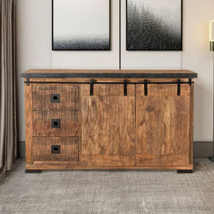 Aparador Moderno de Madera Maciza con Cajones de Almacenamiento y Patas de Metal para Comedor/Salón y Oficina en Casa - Product Image 3