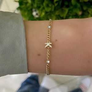 Diamond <b>Initial</b> <b>Bracelet</b> Luxury Dainty Minimalist Custom Letter Cuban Chain Charms 14K 18K Solid Gold Adjustable 7 inch Length - Product Image 2