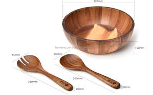 Bol à salade en bois de qualité supérieure au meilleur prix avec cuillères en bois de style campagnard pour les quantité minimale de commande négociables de fête - Product Image 3