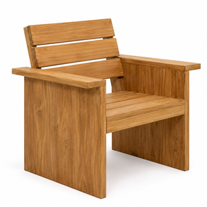 Chaise de jardin contemporaine de luxe en teck massif, confortable, avec assise à lattes flottante, accoudoirs à panneaux latéraux massifs, écologique et durable - Product Image 3