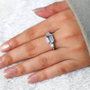 Anillo de compromiso de aguamarina con corte esmeralda, forma de pera, gema azul, anillo de plata de ley 925, anillo de promesa de boda para mujer - Product Image 5