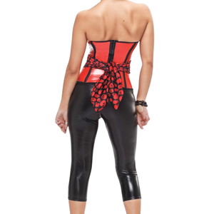 Red PU Leather Corset Dress with Skull Pattern Tie and Chain Detail <b>Mini</b> Bodycon Club Dress Strapless Sexy Adult Outfit - Product Image 4