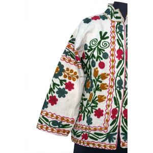 New Trending Handmade Suzani Embroidery TNT <b>Jacket</b> for Women Breathable Cotton Unisex Coat Raw Edge Ethnic <b>Short</b> <b>Jacket</b> Gift - Product Image 2