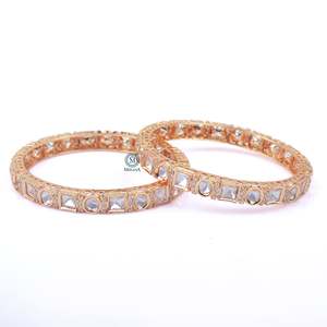 Trinishi Polki Designer Wedding Bangles-Classic Brass & Alloy Bracelets with Diamond and Pearl Accents - Product Image 4
