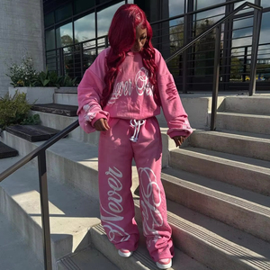 <b>Pink</b> Men's Eco-Friendly Lightweight Hooded Fleece <b>Tracksuit</b> Set Regular Fit Full Sleeve Solid Casual Winter Breathable Polyester - Product Image 2