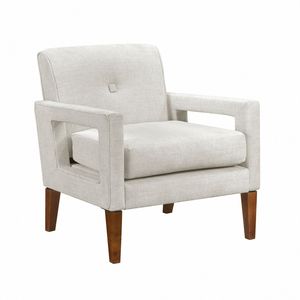 Poltrona Moderna 1 Pezzo per Soggiorno, Rivestimento in Ciniglia Beige con Molle Insacchettate, Gambe in Legno Massello, Arredamento - Product Image 3
