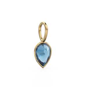 Pendentif Breloque en Or Jaune Massif 14 carats avec Topaze Bleue de Londres, Monture pour Bijoux / Pierre de Naissance de Décembre / Gemme Bleue de 7 mm / Forme Poire - Product Image 5