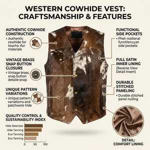Gilet en fourrure imprimé animal marron et blanc pour homme, col en V, simple boutonnage, vêtement d'extérieur décontracté, fermeture boutonnée, pour l'automne - Product Image 6