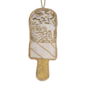Porte-clés en perles de verre et strass, fait main, couleur dorée personnalisée, style vintage, thème amour et Noël, avec lettre alphabet scintillante, motif crème glacée - Product Image 5