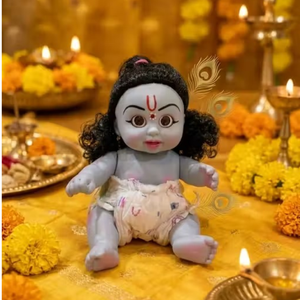 Muñeco Laddu Gopal de 6 pulgadas, ídolo decorativo Bal Gopal, muñeco de Krishna para decoración del hogar y templo, Pooja, acabado suave, Kanha Ji - Product Image 3