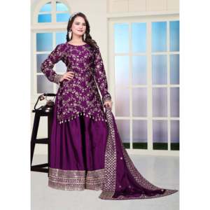 Vêtements de soirée pour femmes de créateur Ensemble de costumes Sharara Séquence Brodée Travail - Product Image 1