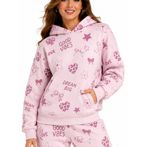 Ensemble de survêtement décontracté surdimensionné pour femme : sweat à capuche et pantalon de jogging en molleton de coton, 2 pièces - Product Image 2