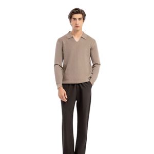 <b>Men</b> Taupe Long Sleeve Polo Collar Knit Sweater <b>Pullover</b> Casual Warm Soft Fashion Knitwear Custom Logo OEM Manufacturer Wholesale - Product Image 5