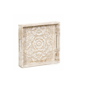 Plateau de rangement en bois bohème rectangulaire, finition vieillie, gravure mandala, utilisation sur table, un seul niveau, organisation des objets divers - Product Image 5