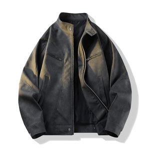 Chaqueta de Cuero PU con Tinte Degradado para Hombre, Manga Larga, Resistente al Viento, Estilo Otoñal, para Motocicleta - Product Image 4
