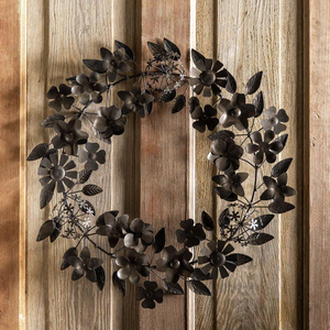 Couronne florale murale en métal artisanal, sculpture de luxe en fer forgé avec fleurs et feuilles, décoration moderne pour jardin et maison, ornement suspendu - Product Image 6
