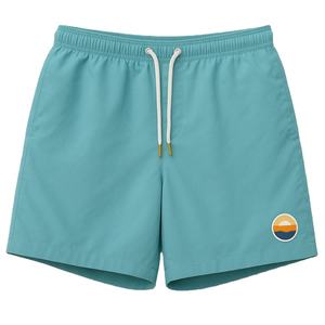 Men's Casual Mid Waist Drawstring Boardshorts Solid Beach Surfing Mesh <b>Shorts</b> with Pattern <b>Decoration</b> for Swimming - Product Image 1