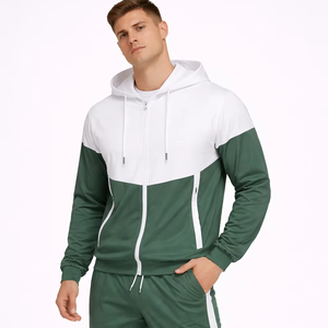 Ensemble de survêtement sportif à capuche vert et blanc pour homme, avec un design color block moderne, conçu pour un confort supérieur - Product Image 1
