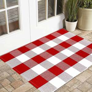 Alfombra de Entrada a Cuadros, de Algodón, Negra y Blanca, para Baño y Cocina, del Mejor Fabricante - Product Image 1